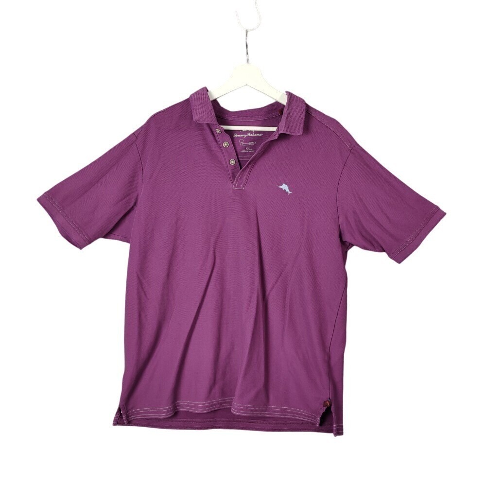 Tommy Bahama Mens Coastal Resort Polo Shirt L Polo Purple Supima Cotton Logo